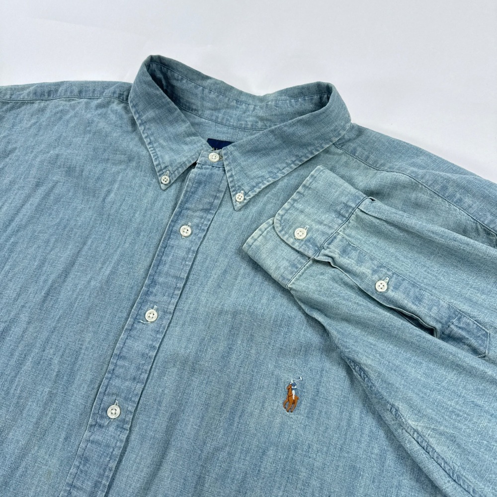 Ralph Lauren Mens Shirt 4XB Light Blue Classic Fit Button Down Chambray Preppy